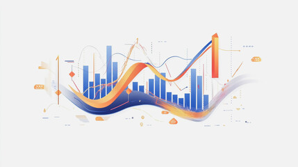 Obraz premium Abstract white background with Colorful charts and graphs with statistics to innovative analyze business potential and forecast future development of companies growth.