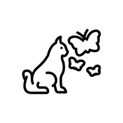 Blackline icon for cat and butterfly