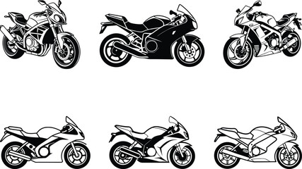 Obraz premium Motorcycle set silhouette vector illustration, Motorcycle line art vector