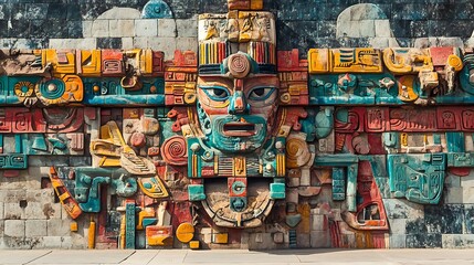 Pyramid covered in elaborate ancient art