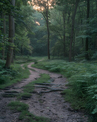 Obraz premium Explore the sunlit path through the forest