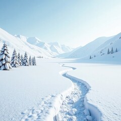 Fototapeta premium Pure white snowscape with gentle hills in the distance, calm, cold