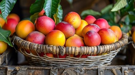 Many of the mango fruit was placed in a basket.