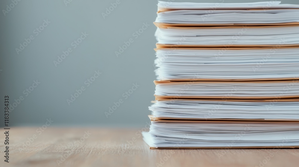 Poster Stack of Documents Awaiting Processing on Office Desk