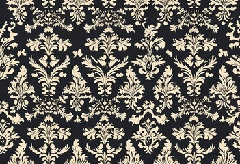 Fototapeta premium Elegant Black and Cream Damask Pattern Design. This image showcases a sophisticated damask pattern in black and cream tones