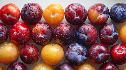 Mixed plums on a white surface