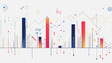 Abstract business man stands on the peak of success amid tall, innovative Smart city and graphs with statistics to analyze business potential and predict future developments in company growth.