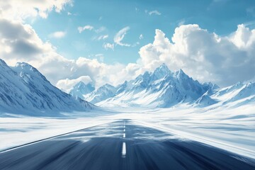 Winter road trip, snowy mountains, scenic drive, adventure