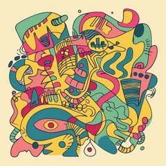 Obraz premium Decorative Elements in the Form of Abstract Doodle Shapes