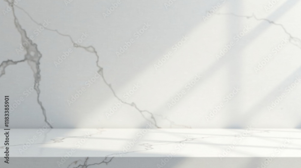 Poster Clean Minimalist White Marble Surface with Light and Shadow
