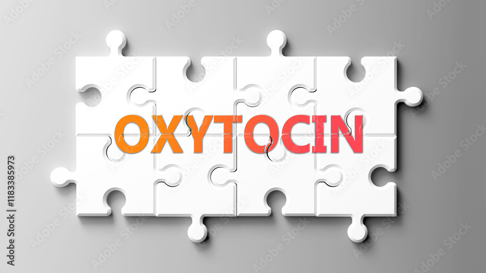 Aufkleber oxytocin complex like a puzzle - pictured as word oxytocin on a puzzle pieces to show that oxytocin 
