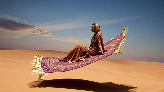 Portrait of a woman on flying carpet