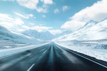 Snowy mountain road journey winter landscape travel (1)