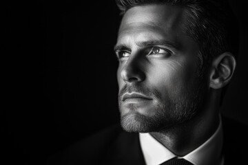 Obraz premium Black and white portrait of a confident businessman