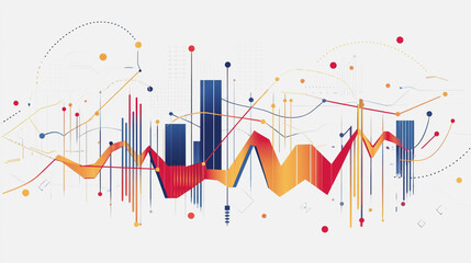 Abstract business man stands on the peak of success amid tall, innovative Smart city and graphs with statistics to analyze business potential and predict future developments in company growth.