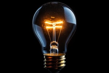 Energy-efficient light bulb glowing on black background