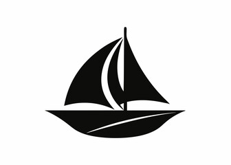 black and white silhouette, sailing ship, stylized waves, minimalist design, nautical icon, smooth curves, symmetrical composition, vector graphic style, simple shapes, maritime theme, contrast, clean