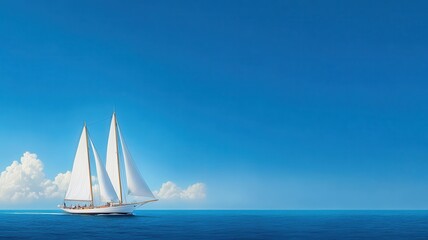 Fototapeta premium Vibrant Sunny Day Over Open Sea: A Stunning Wide Angle View of Endless Blue Horizons