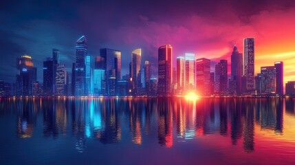 Fototapeta premium Futuristic Cityscape with Neon Lights surface