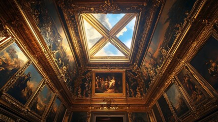 Pyramid adorned with ornate historic paintings