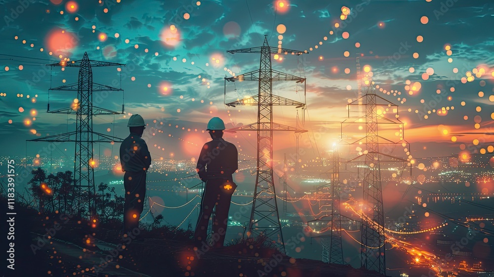 Wall mural engineers working on energy transition projects, integrating renewable energy sources into the grid