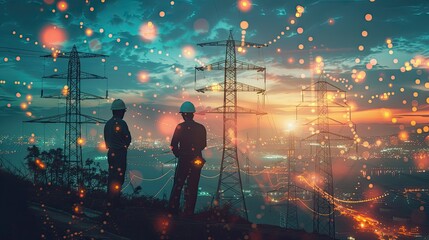 Fototapeta premium Engineers working on energy transition projects, integrating renewable energy sources into the grid