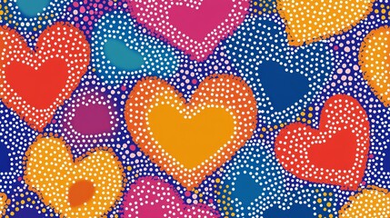 Patterns of dots forming heart shapes in a seamless design. 