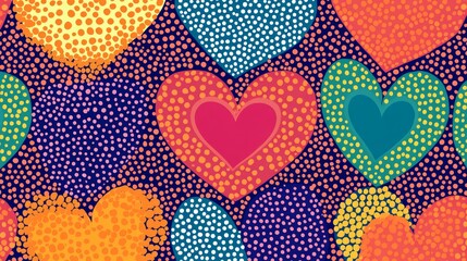 Patterns of dots forming heart shapes in a seamless design. 