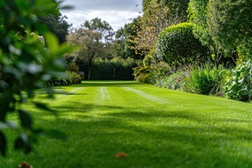 Fototapeta premium A beautiful English style landscape garden plant grass lawn.