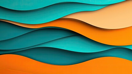 Obraz premium Layer abstract background concept. Abstract wavy shapes in vibrant colors of turquoise and orange for creative design use.