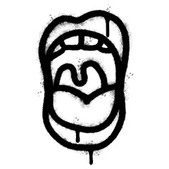 Spray Painted Graffiti screaming mouth icon isolated on white background.