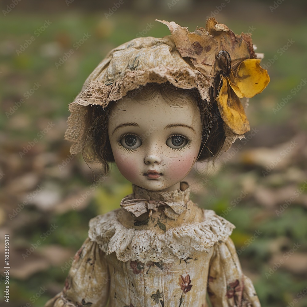 Wall mural Antique Porcelain Doll in Autumn Setting