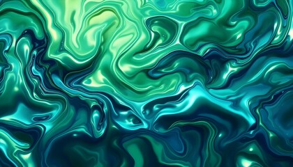 Obraz premium A captivating abstract arrangement of swirling green and gold liquids, accentuated by blue highlights for an engaging backdrop