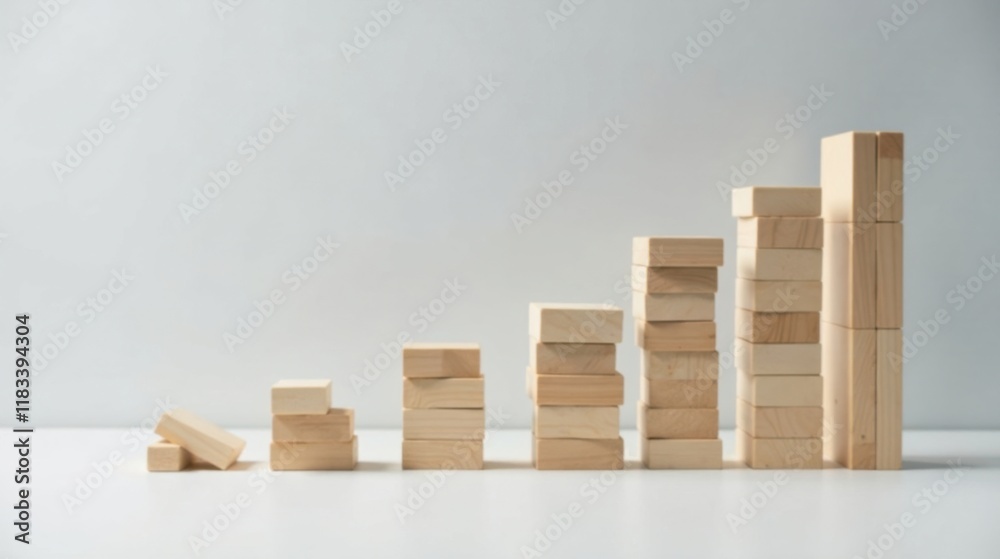 Poster Wooden blocks arranged in ascending order, illustrating growth and development
