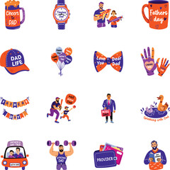 Pack of Flat Style Happy Fathers Day Stickers

