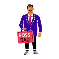 Boss dad character sticker in flat style