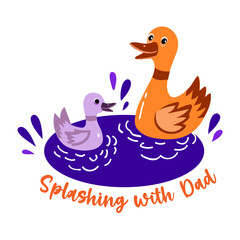 Duck dad with splashing with dad typography, flat sticker