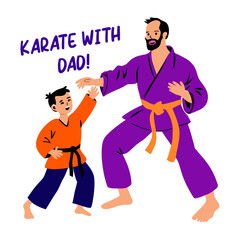 Karate with dad sticker in flat style