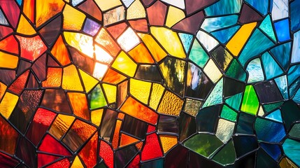 Vibrant Abstract Stained Glass Window with Colorful Mosaic Patterns Reflecting Light in Beautiful Artistic Design