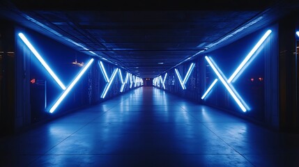 Obraz premium Blue Neon Lights Illuminate a Modern Corridor