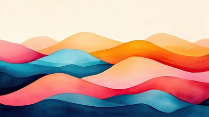 Naklejka premium Watercolor abstract background idea. A vibrant watercolor illustration of flowing waves with a gradient color palette.