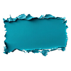 Teal-painted torn paper ripped in the middle, isolated on a transparent background