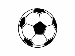 Obraz premium soccer ball, simple black and white illustration, geometric pattern, hexagons and pentagons, iconic sports equipment, minimalist design, clean lines, spherical shape, classic football, vector graphic 