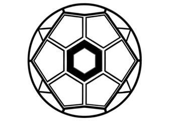 Obraz premium soccer ball, simple black and white illustration, geometric pattern, hexagons and pentagons, iconic sports equipment, minimalist design, clean lines, spherical shape, classic football, vector graphic 