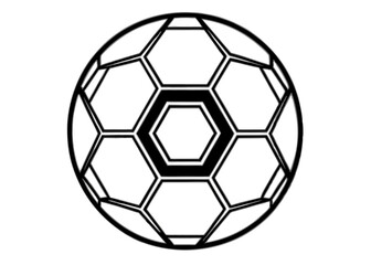 Obraz premium soccer ball, simple black and white illustration, geometric pattern, hexagons and pentagons, iconic sports equipment, minimalist design, clean lines, spherical shape, classic football, vector graphic 