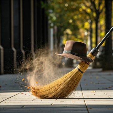 hat swipe by broom