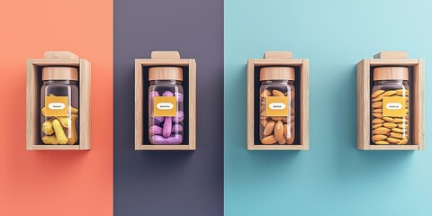 Fototapeta premium Colorful Storage Jars with Nuts and Snacks