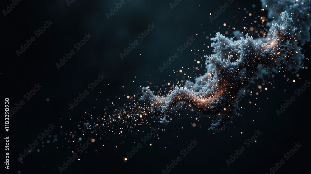 Aufkleber abstract frozen branch with glowing particles and dark background