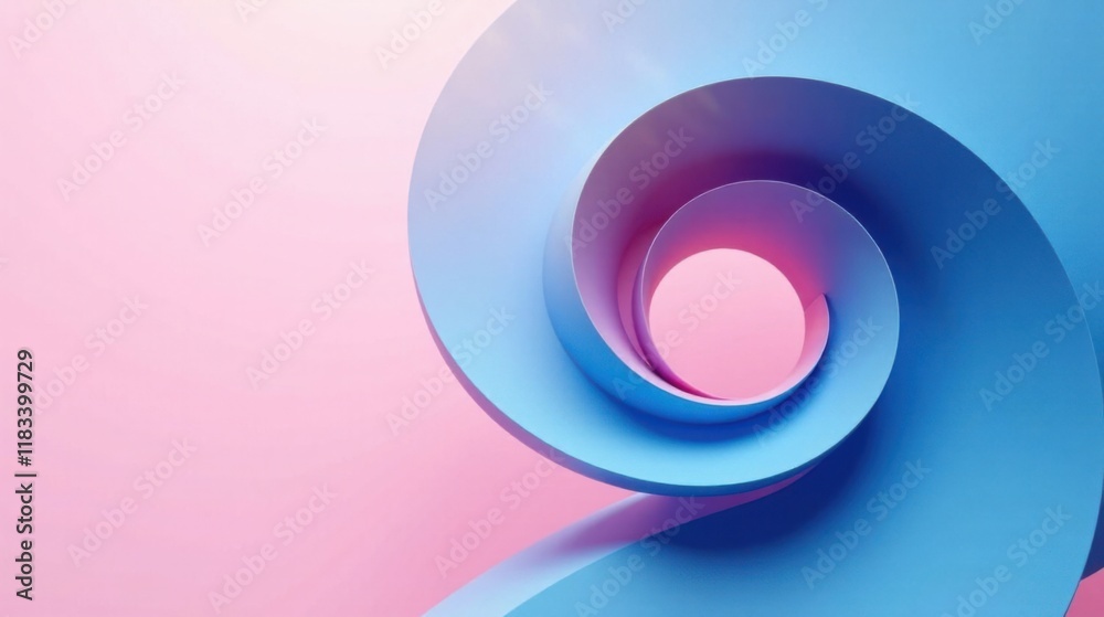 Poster Abstract Pink and Blue Swirling Design with Circular Forms and Soft Gradient