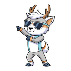 Cartoon cute deer is in dabbing pose wearing sunglass vector art illustration.eps